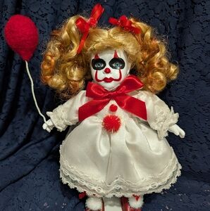 Festive Clown Doll with Red and White Dress